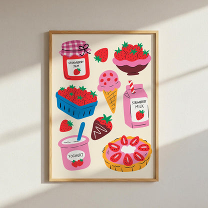 Strawberry Kitchen Print, Fruit Wall Art, Kitchen Wall Decor, Colourful Food Illustration - PulpKo