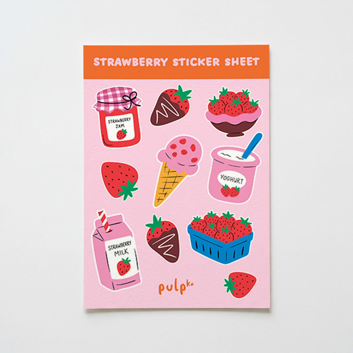 Strawberry Sticker Sheet, Cute Planner Stickers, Journal Stickers, Scrapbook Stickers, Strawberry Stationery, A6 Sticker Sheet - PulpKo