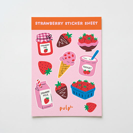 Strawberry Sticker Sheet, Cute Planner Stickers, Journal Stickers, Scrapbook Stickers, Strawberry Stationery, A6 Sticker Sheet - PulpKo