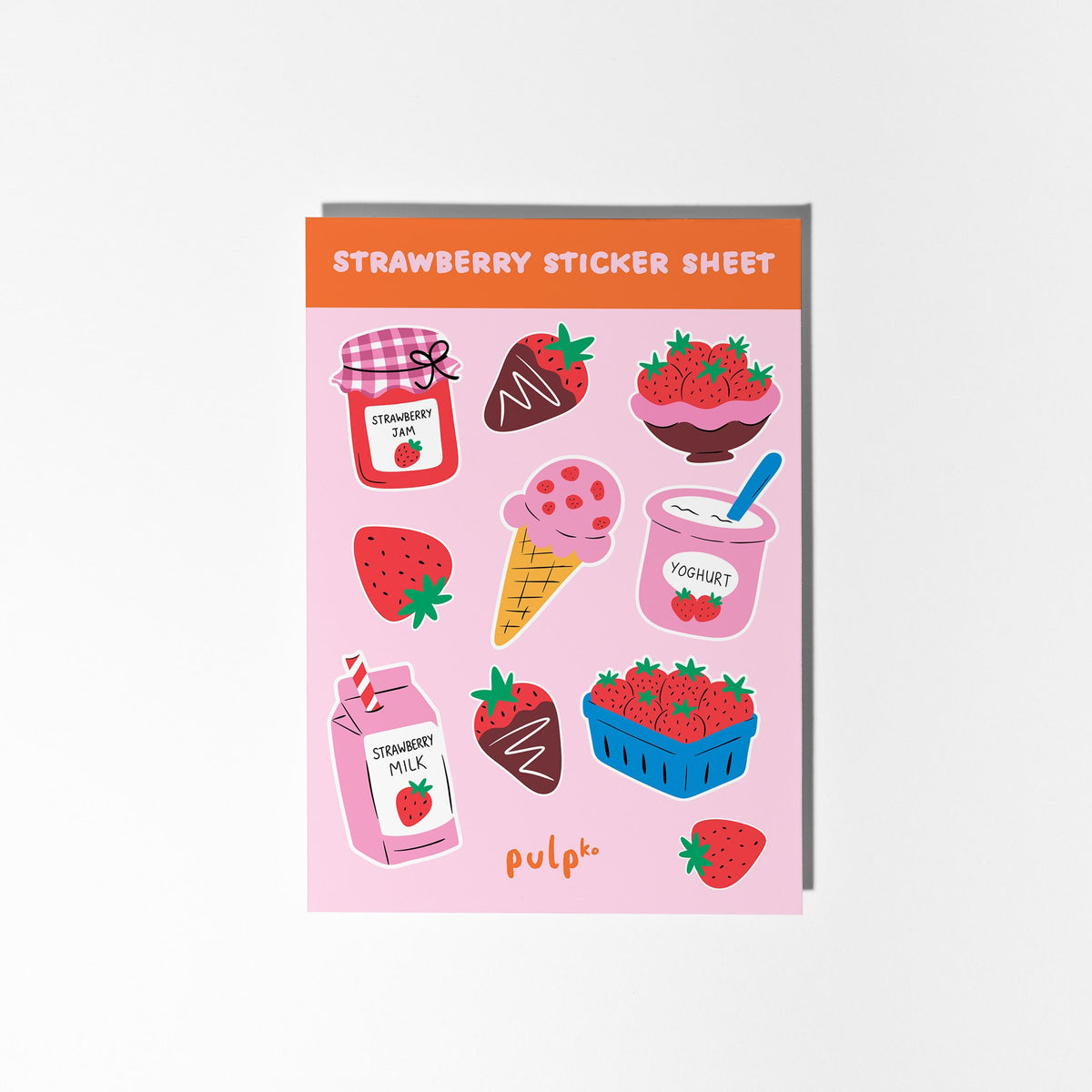 Strawberry Sticker Sheet, Cute Planner Stickers, Journal Stickers, Scrapbook Stickers, Strawberry Stationery, A6 Sticker Sheet - PulpKo