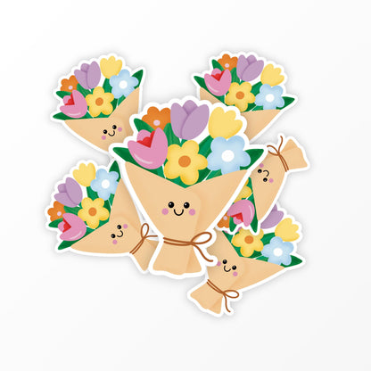 Cute Flower Bouquet Sticker, Kawaii Floral Vinyl Sticker, Thank you Sticker, Laptop Water Bottle Sticker, Flower Lover Gift - PulpKo