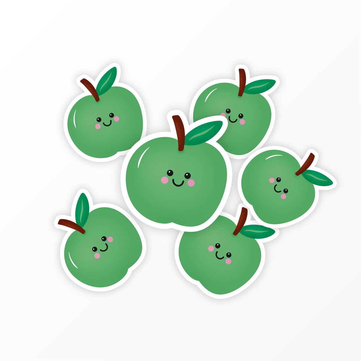 Cute Green Apple Sticker, Kawaii Fruit Vinyl Sticker, Fruit Stickers, Laptop Water Bottle Sticker - PulpKo