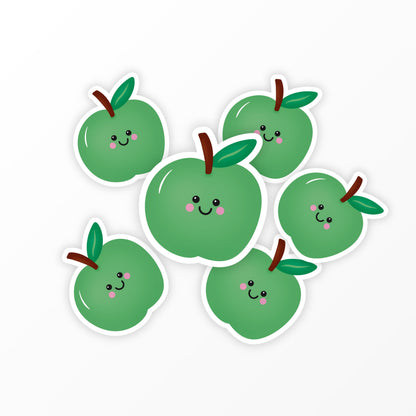Cute Green Apple Sticker, Kawaii Fruit Vinyl Sticker, Fruit Stickers, Laptop Water Bottle Sticker - PulpKo