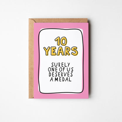 10th Anniversary Card, Funny 10 Year Anniversary Card, Tenth Anniversary Card, Card for Husband Wife Partner, Funny Couple Card - PulpKo