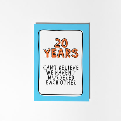 20th Anniversary Card, Funny 20 Year Anniversary Card, 20 Years Together Card, Anniversary Card for Husband Wife Partner, Funny Couple Card - PulpKo