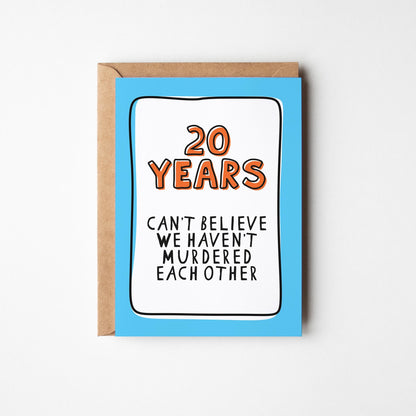 20th Anniversary Card, Funny 20 Year Anniversary Card, 20 Years Together Card, Anniversary Card for Husband Wife Partner, Funny Couple Card - PulpKo