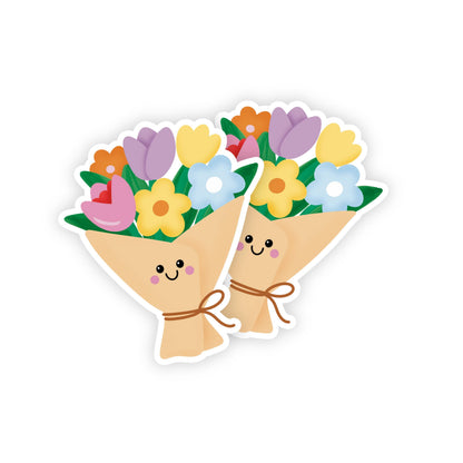 Cute Flower Bouquet Sticker, Kawaii Floral Vinyl Sticker, Thank you Sticker, Laptop Water Bottle Sticker, Flower Lover Gift - PulpKo