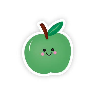 Cute Green Apple Sticker, Kawaii Fruit Vinyl Sticker, Fruit Stickers, Laptop Water Bottle Sticker - PulpKo