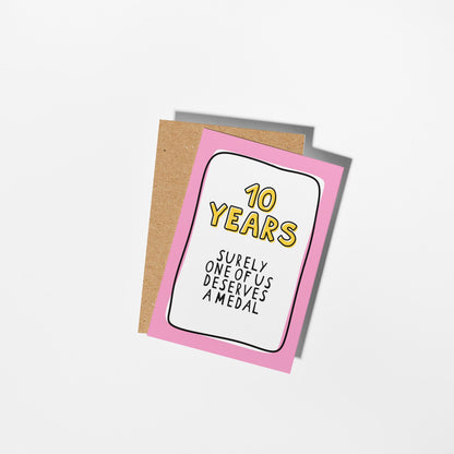 10th Anniversary Card, Funny 10 Year Anniversary Card, Tenth Anniversary Card, Card for Husband Wife Partner, Funny Couple Card - PulpKo