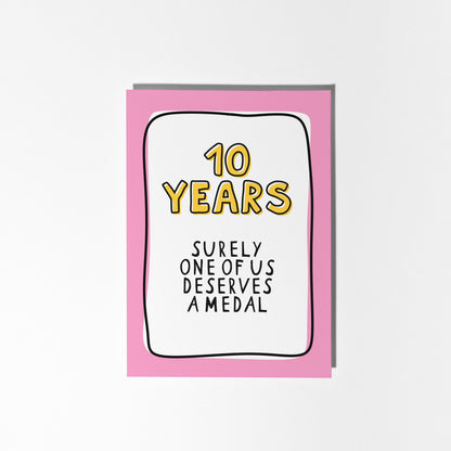 10th Anniversary Card, Funny 10 Year Anniversary Card, Tenth Anniversary Card, Card for Husband Wife Partner, Funny Couple Card - PulpKo