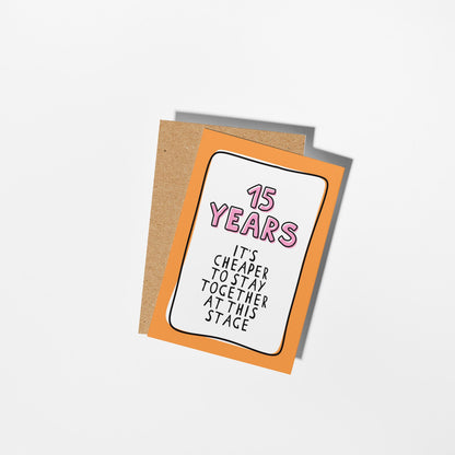 15th Anniversary Card, Funny 15 Year Anniversary Card, Fifteenth Anniversary Card, Card for Husband Wife Partner, Funny Couple Card - PulpKo