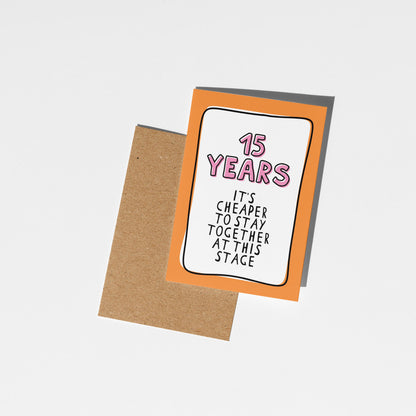 15th Anniversary Card, Funny 15 Year Anniversary Card, Fifteenth Anniversary Card, Card for Husband Wife Partner, Funny Couple Card - PulpKo
