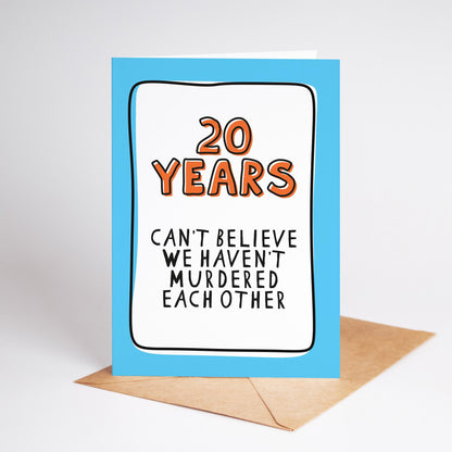 20th Anniversary Card, Funny 20 Year Anniversary Card, 20 Years Together Card, Anniversary Card for Husband Wife Partner, Funny Couple Card - PulpKo