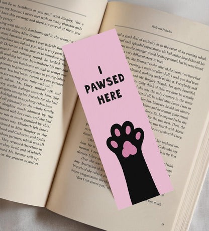 I Pawsed Here Bookmark, Funny Cat Bookmark, Cat Lover Gift, Book Lover Gift - PulpKo