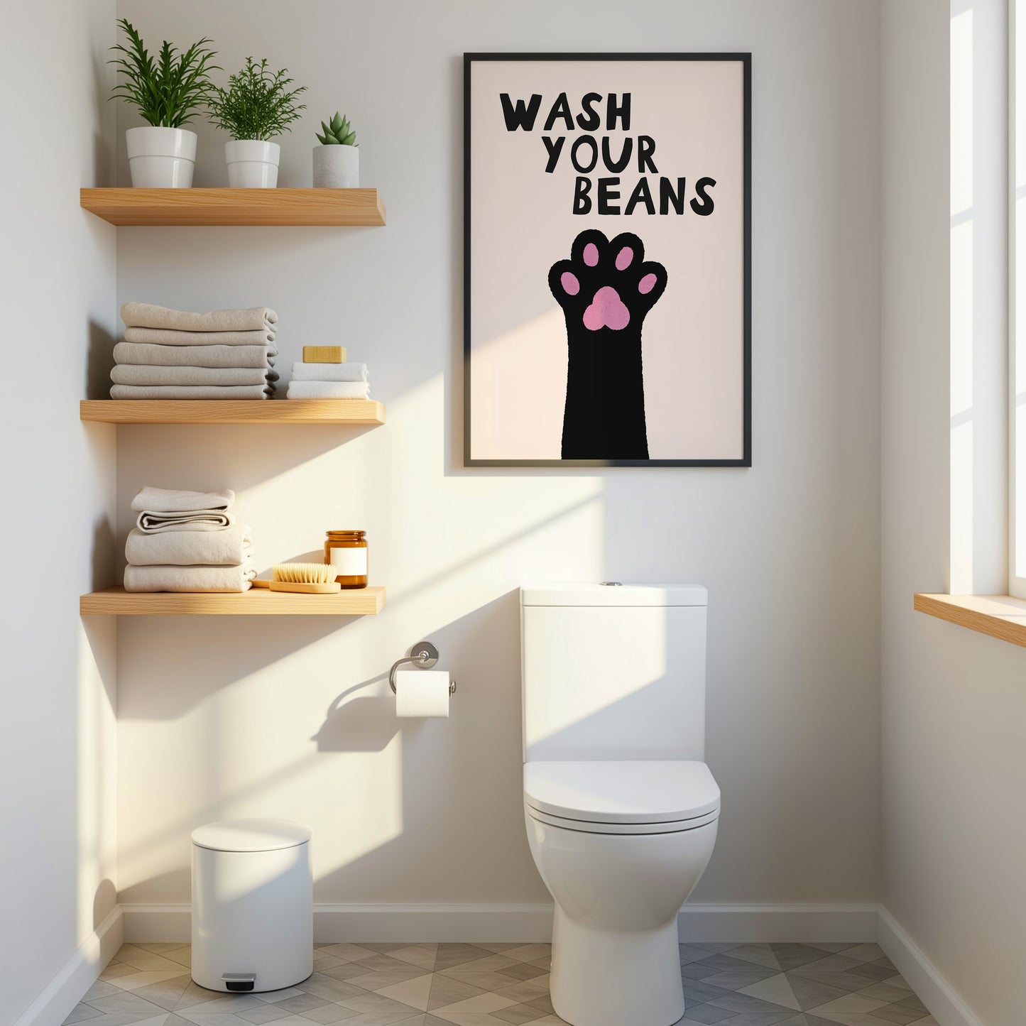Wash Your Beans Print, Funny Bathroom Wall Art
