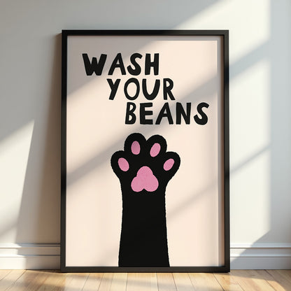 Wash Your Beans Print, Funny Bathroom Wall Art