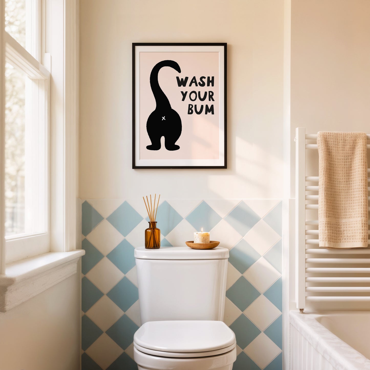 Wash Your Bum Funny Cat Bathroom Print