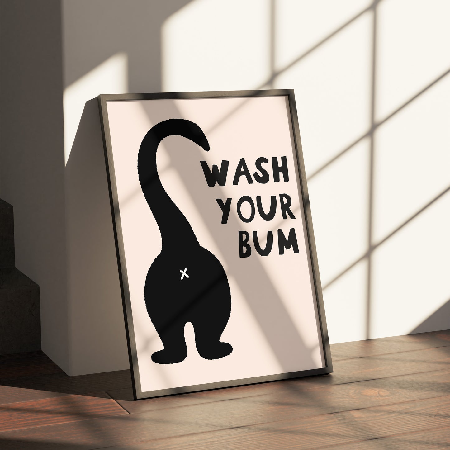 Wash Your Bum Funny Cat Bathroom Print