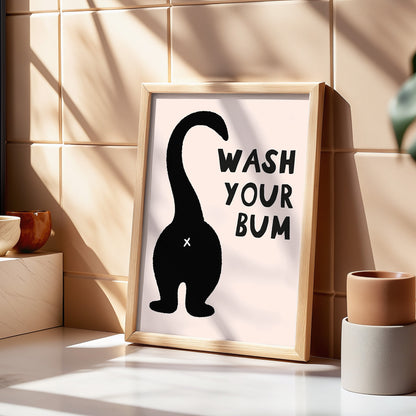 Wash Your Bum Funny Cat Bathroom Print