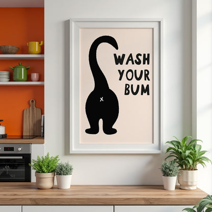 Wash Your Bum Funny Cat Bathroom Print