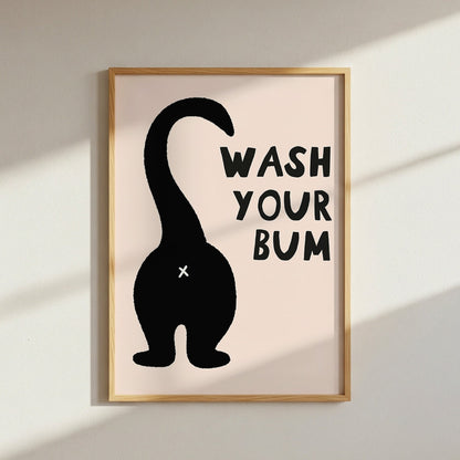 Wash Your Bum Funny Cat Bathroom Print