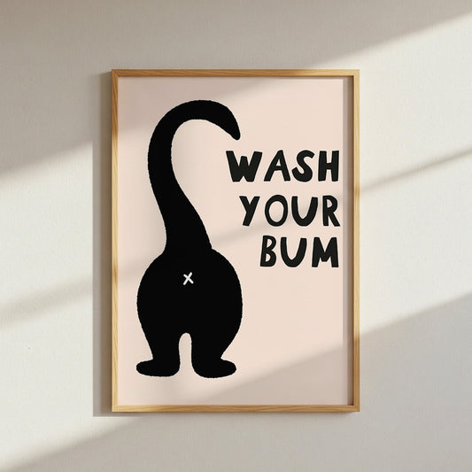 Wash Your Bum Funny Cat Bathroom Print