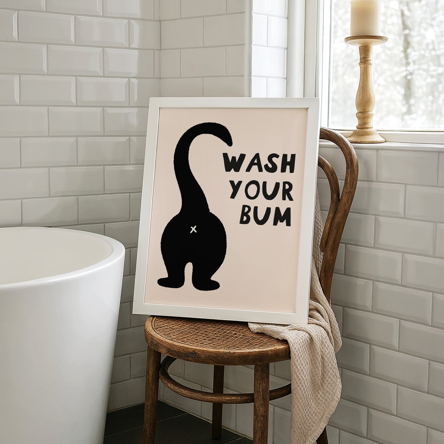 Wash Your Bum Funny Cat Bathroom Print
