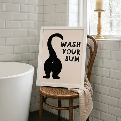Wash Your Bum Funny Cat Bathroom Print